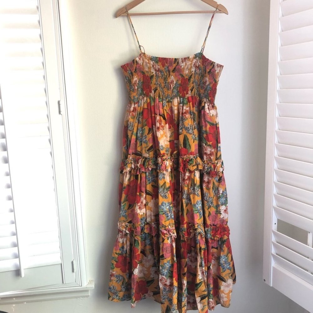 Nicholas Size 16 Smocked Floral Tiered Smocked Adjustable Strap Dress - Picture 10 of 12